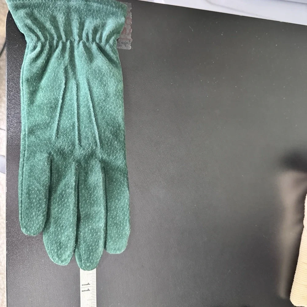 Vintage Fownes Suede Gloves Women XL Forest Green Fleece Line Leather Thinsulate